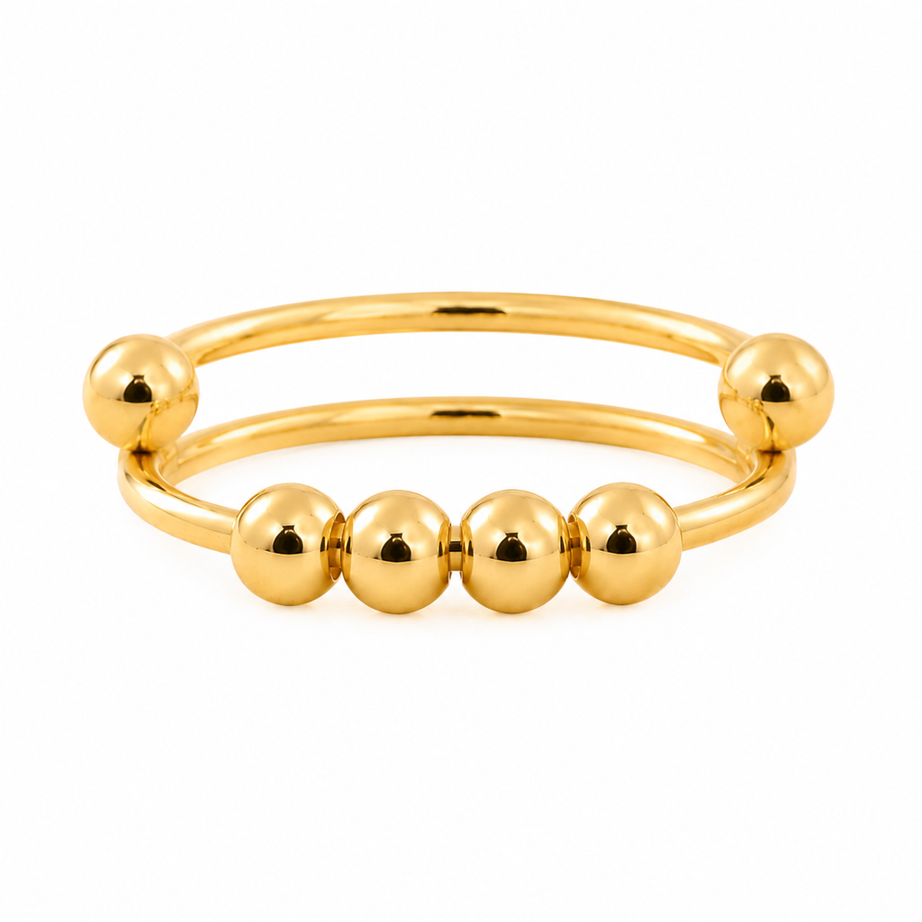 Gold-Plated Adjustable Beaded Ring – Medium