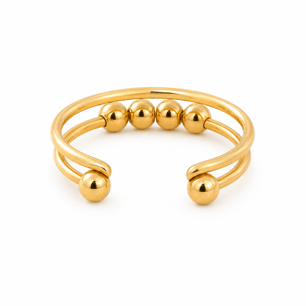 Gold-Plated Adjustable Beaded Ring – Medium