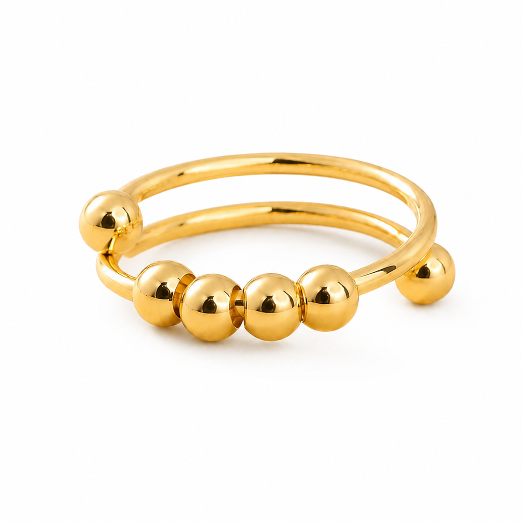 Gold-Plated Adjustable Beaded Ring – Medium