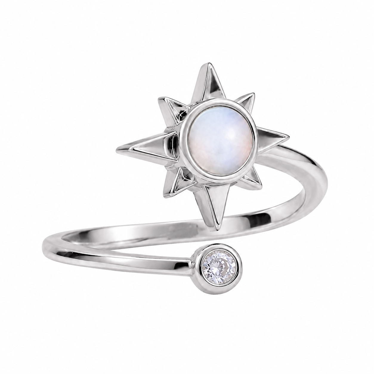 925 Sterling Silver Adjustable Opal Ring White Gold Plated Medium