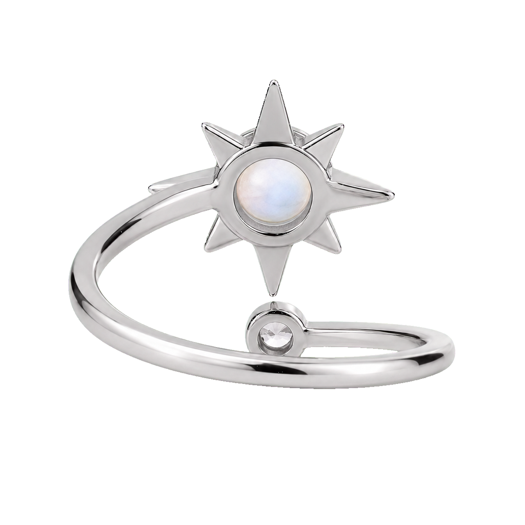 925 Sterling Silver Adjustable Opal Ring White Gold Plated Medium