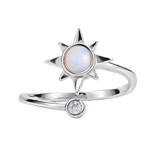 925 Sterling Silver Adjustable Opal Ring White Gold Plated Medium