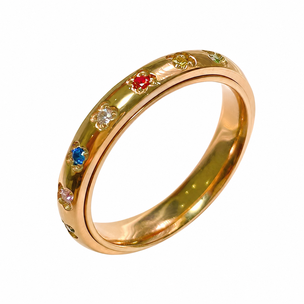 Rose Gold Plated Multicolor CZ Spinner Ring – Medium
