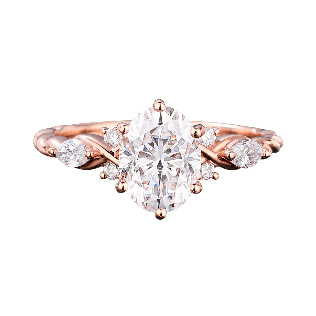 14K Rose Gold Oval Moissanite Art Deco Engagement Ring