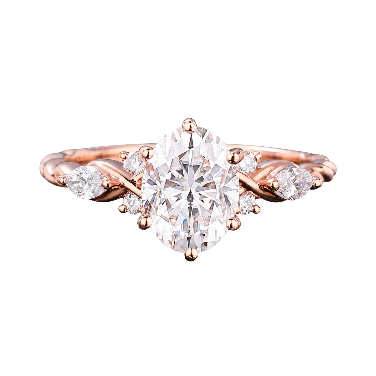 14K Rose Gold Oval Moissanite Art Deco Engagement Ring