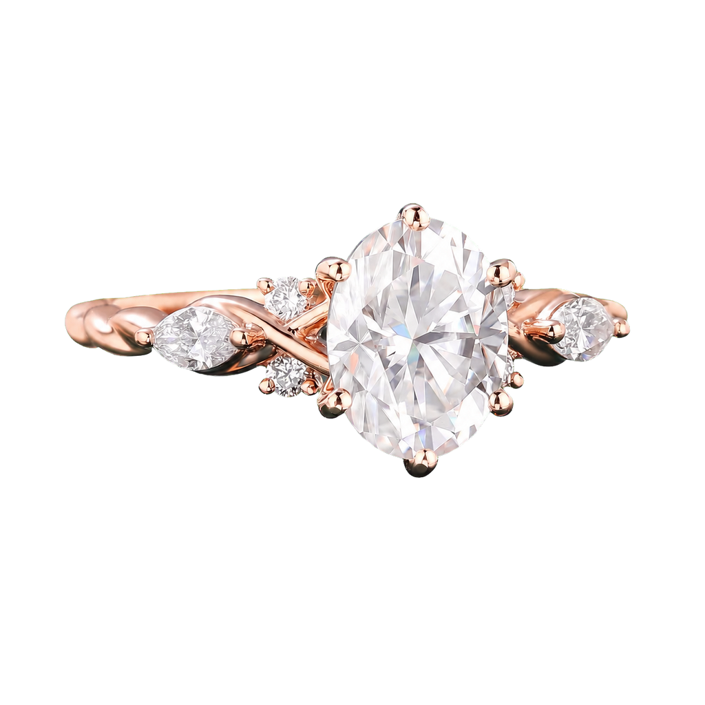 14K Rose Gold Oval Moissanite Art Deco Engagement Ring