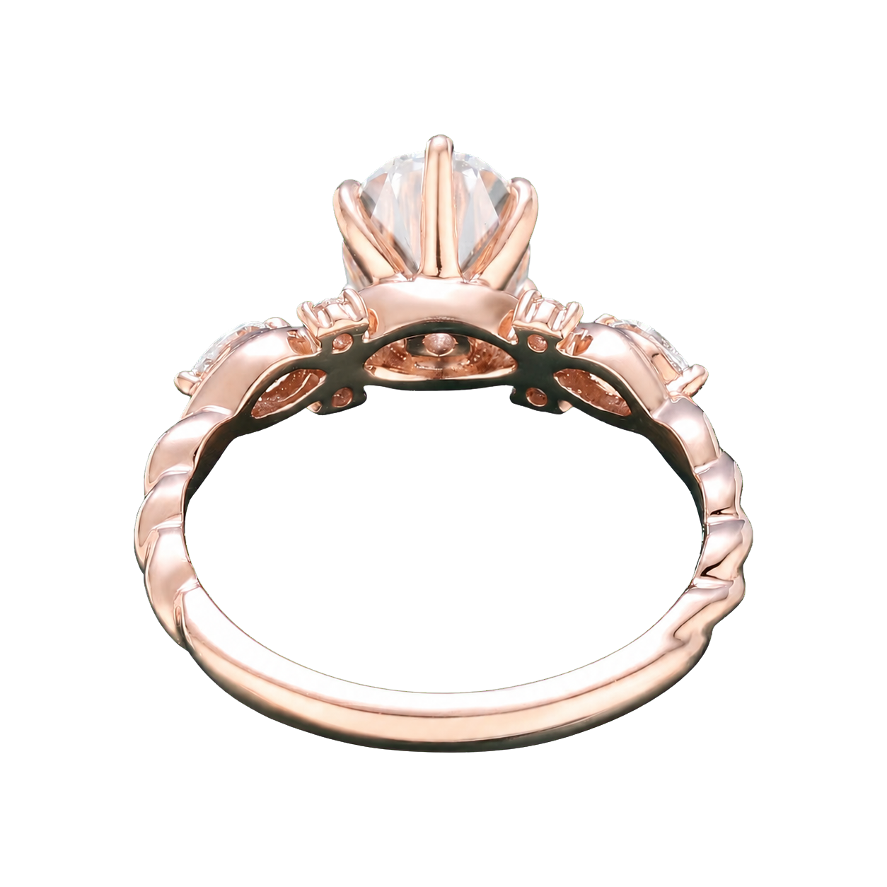 14K Rose Gold Oval Moissanite Art Deco Engagement Ring