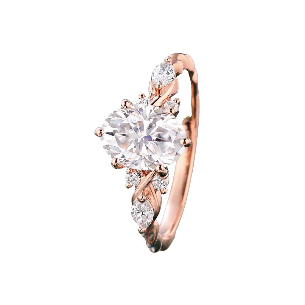 14K Rose Gold Oval Moissanite Art Deco Engagement Ring