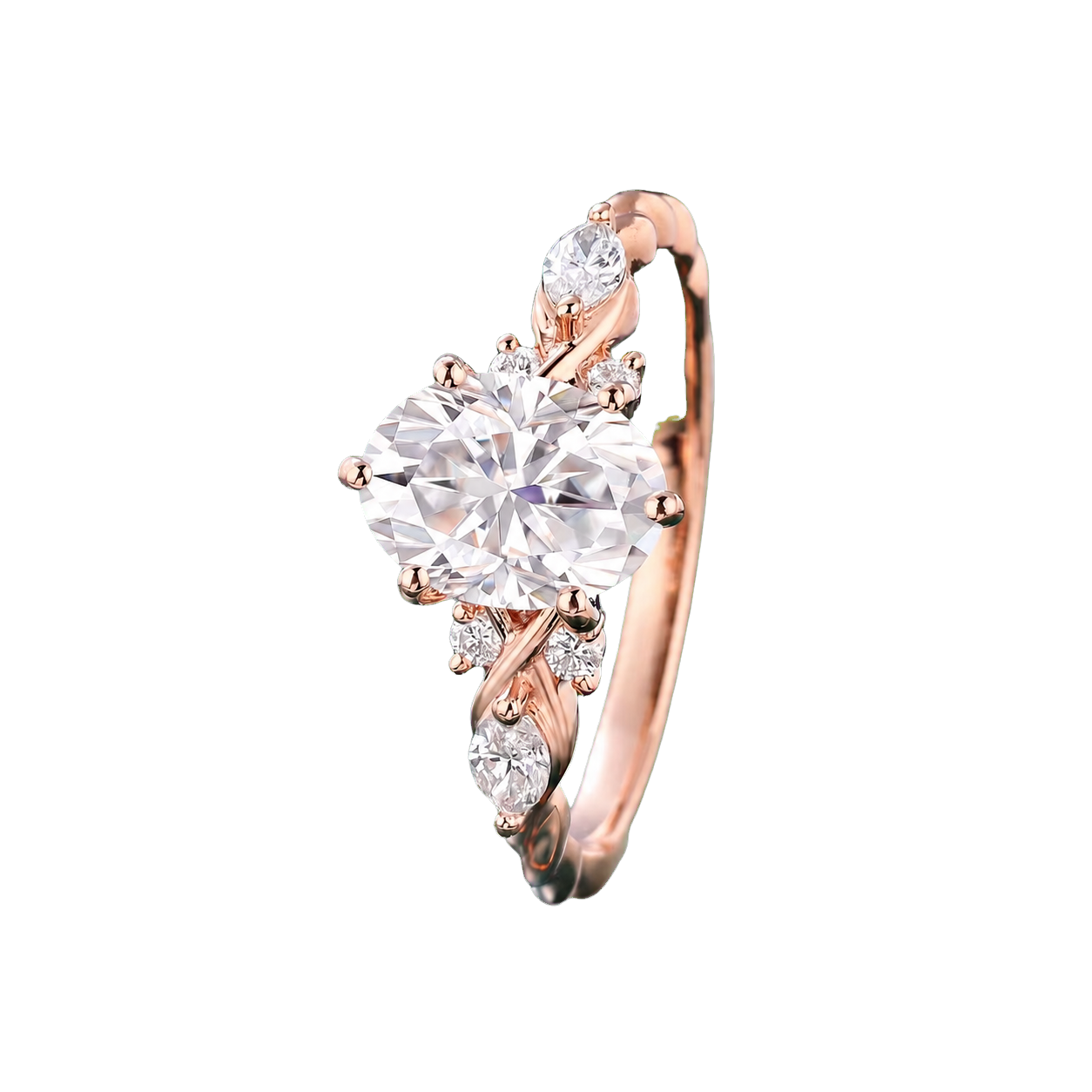 14K Rose Gold Oval Moissanite Art Deco Engagement Ring