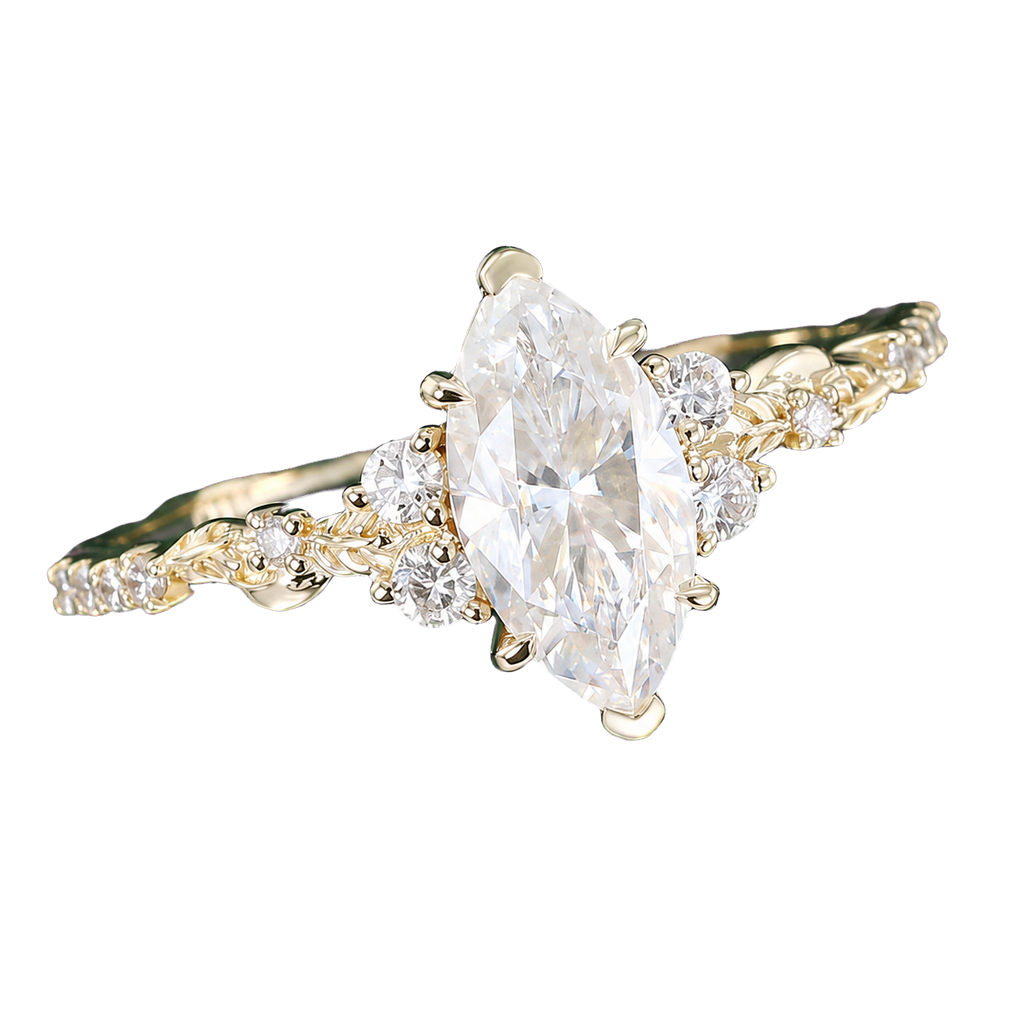 18K Yellow Gold Marquise Moissanite Engagement Ring