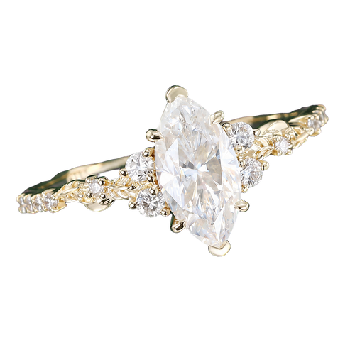 18K Yellow Gold Marquise Moissanite Engagement Ring