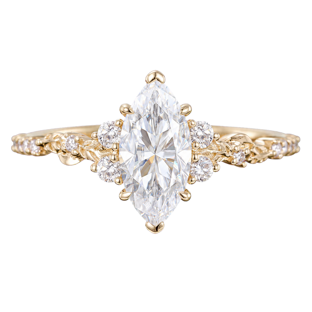 18K Yellow Gold Marquise Moissanite Engagement Ring