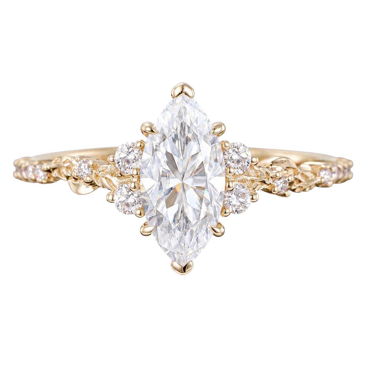 18K Yellow Gold Marquise Moissanite Engagement Ring
