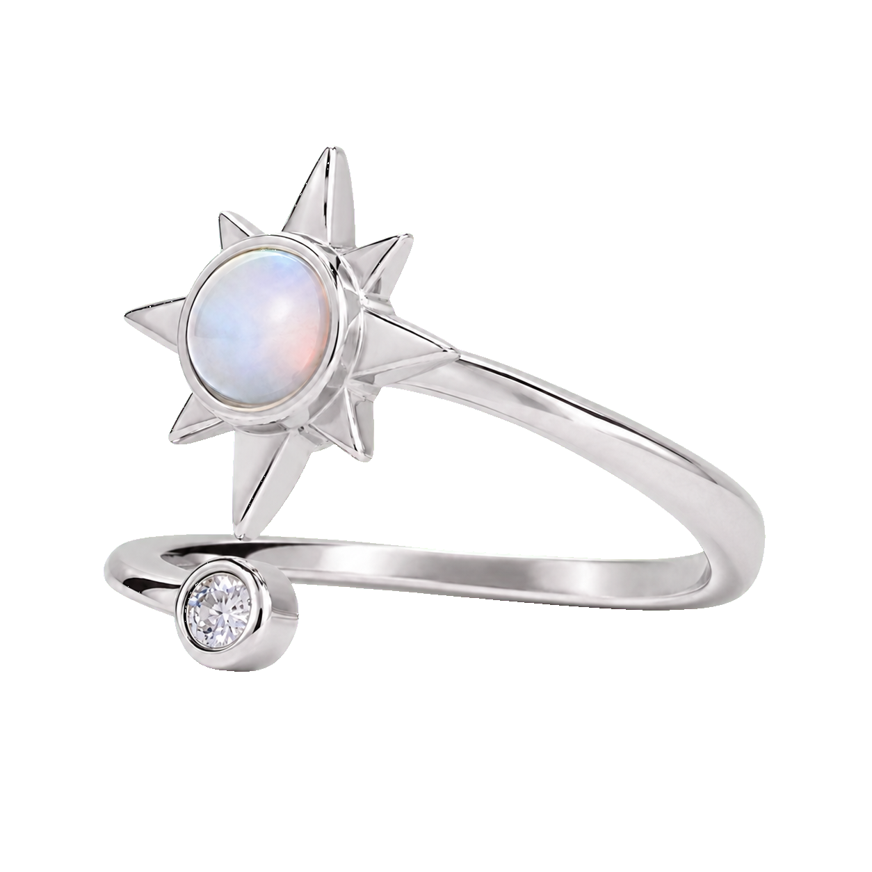 925 Sterling Silver Adjustable Opal Ring White Gold Plated Medium