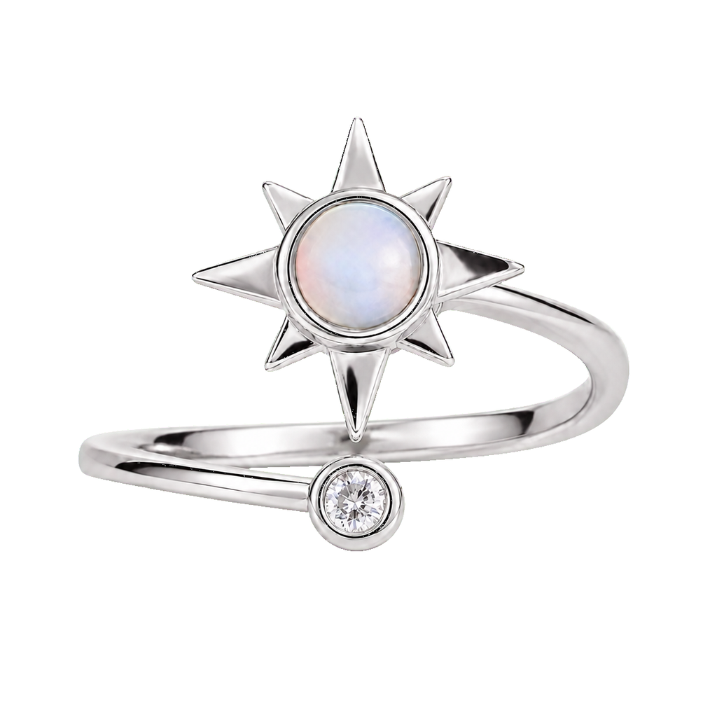 925 Sterling Silver Adjustable Opal Ring White Gold Plated Medium